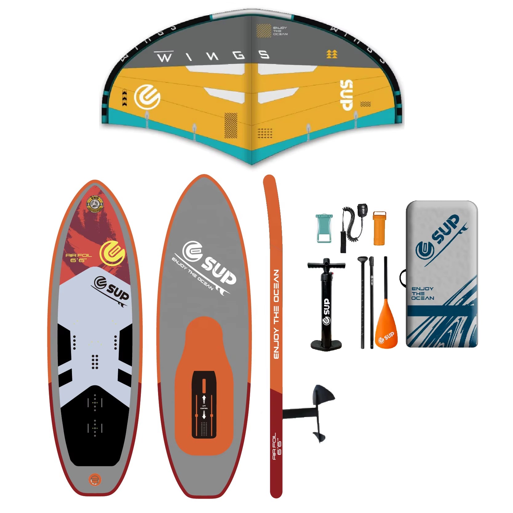 E SUP All round Inflatable SUP Board PVC/EVA Material Foldable Durable 2-Year Warranty Ocean Use Pump & Repair Kit Included