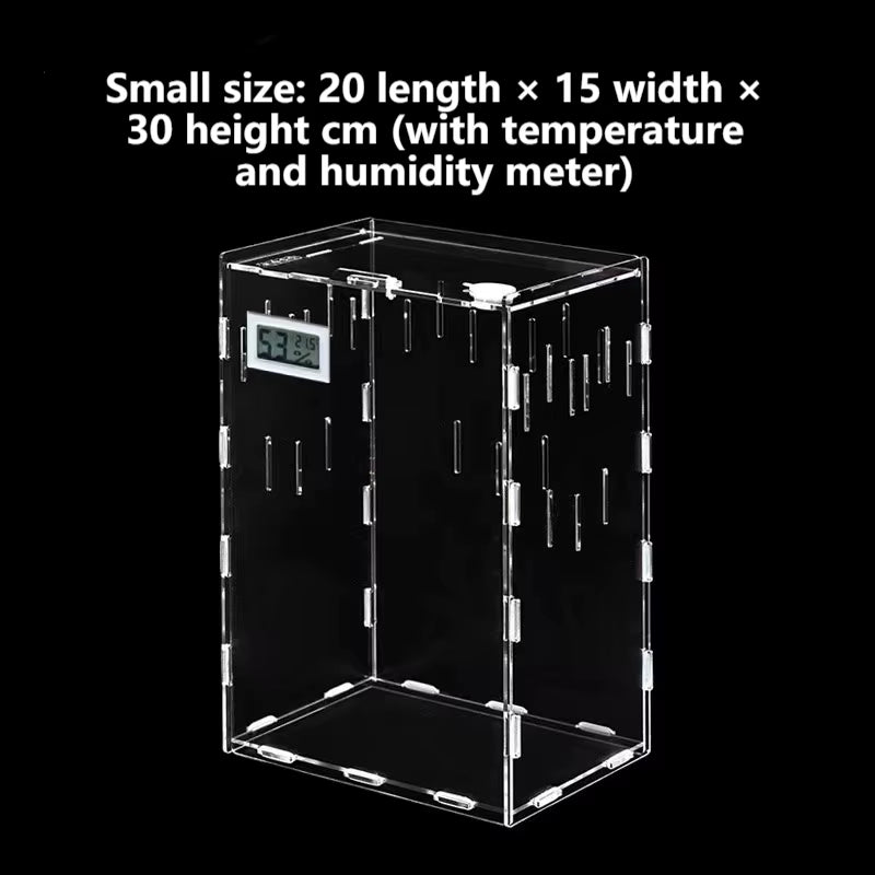 Acrylic Reptile Container Magnetic Acrylic Reptile Cage Acrylic Reptile Breeding Box with Thermometer and Insect Breeding Box