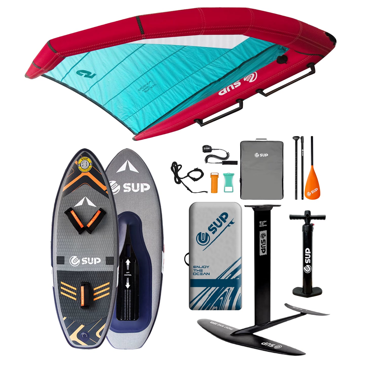 E SUP All round Inflatable SUP Board PVC/EVA Material Foldable Durable 2-Year Warranty Ocean Use Pump & Repair Kit Included