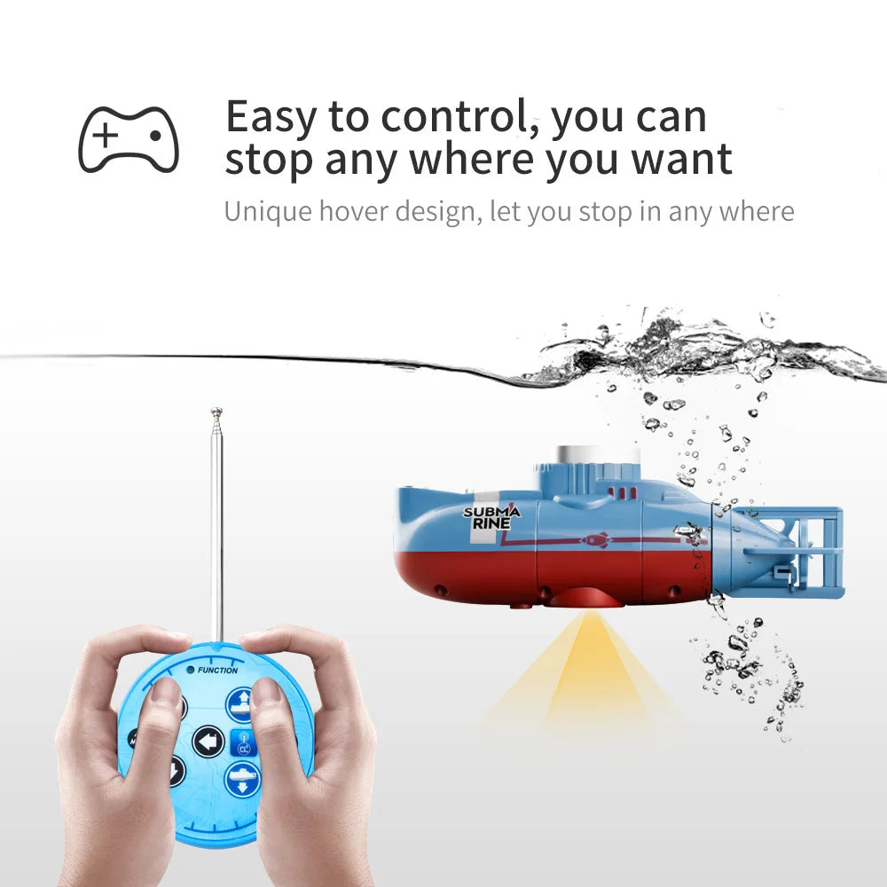 Mini RC Submarine for Kids - Remote Control Boat with 0.1M/S Speed Waterproof Diving Simulation Model Toy for Christmas
