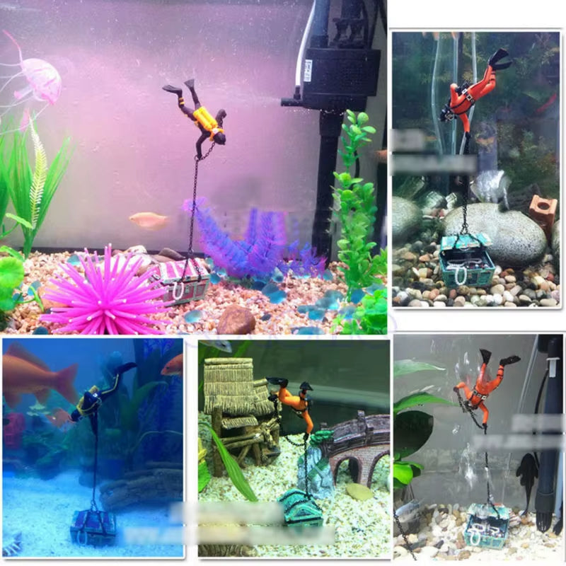 World of Tanks Resin Aquarium Ornament Treasure Diver Hunter Fight Treasure Figure Statue Action Fish Diver Aquarium Landscape