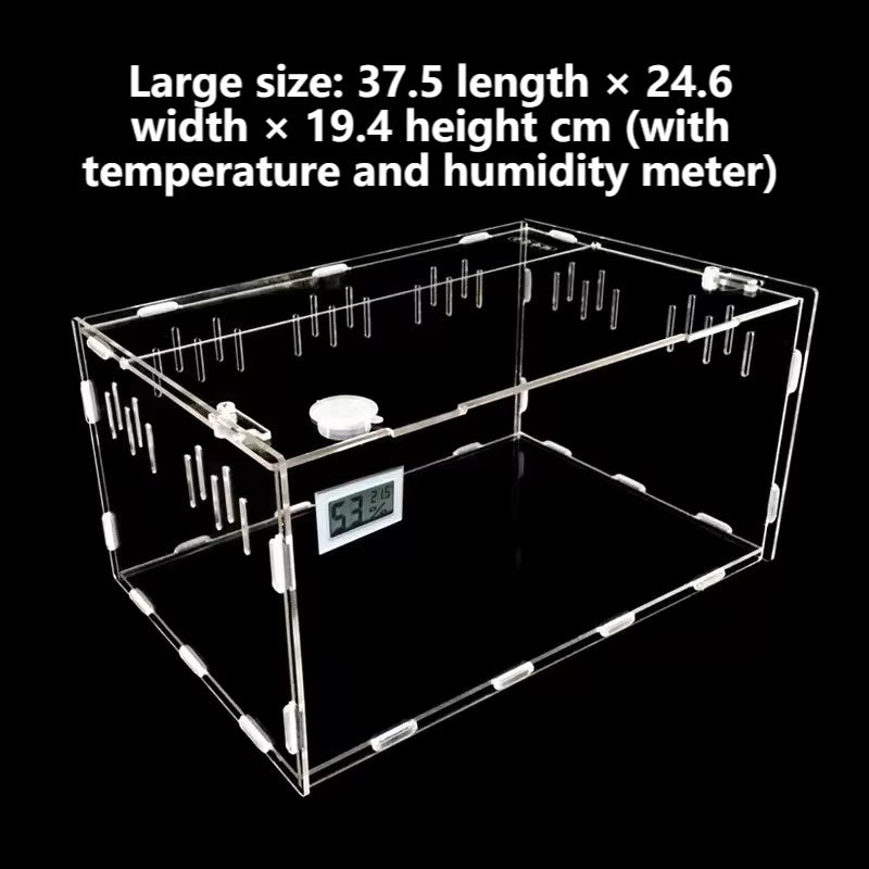Acrylic Reptile Container Magnetic Acrylic Reptile Cage Acrylic Reptile Breeding Box with Thermometer and Insect Breeding Box