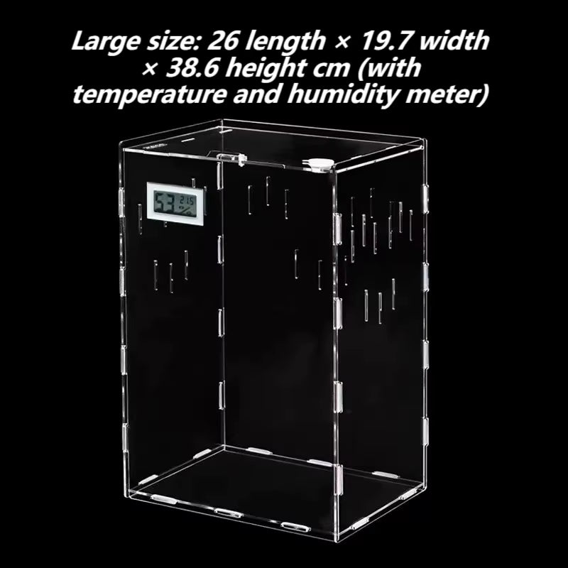 Acrylic Reptile Container Magnetic Acrylic Reptile Cage Acrylic Reptile Breeding Box with Thermometer and Insect Breeding Box