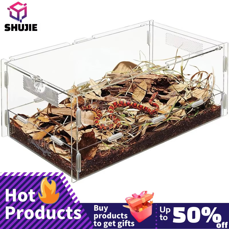 Acrylic Reptile Container Magnetic Acrylic Reptile Cage Acrylic Reptile Breeding Box with Thermometer and Insect Breeding Box