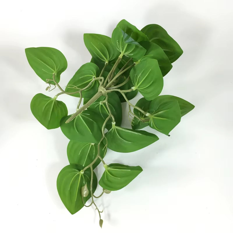 Artificial Terrarium Plant for Reptile Amphibian for Tank Pet Habitat Decorations Lifelike Tropical Leaves Plastic Leaf Rattan