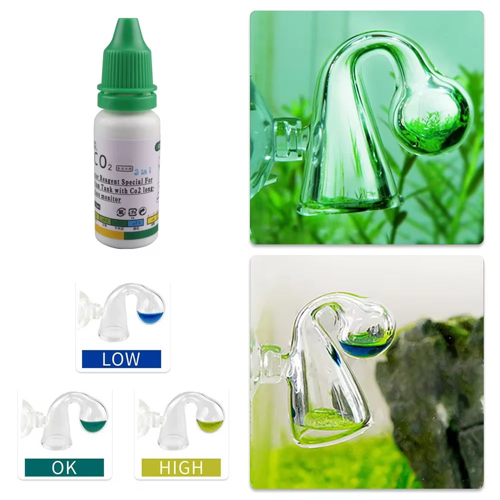 Aquarium CO2 Indicator DIY Fish Tank Glass Liquid Tester Monitor Plants Grass CO2 System Solution Drop Checker Kit 15Ml
