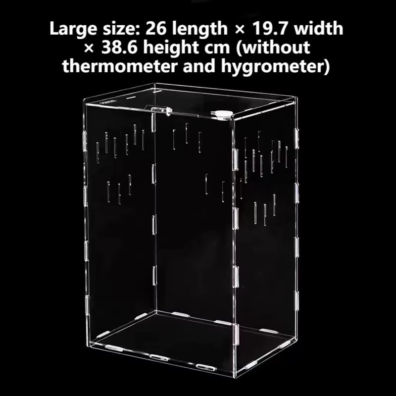 Acrylic Reptile Container Magnetic Acrylic Reptile Cage Acrylic Reptile Breeding Box with Thermometer and Insect Breeding Box