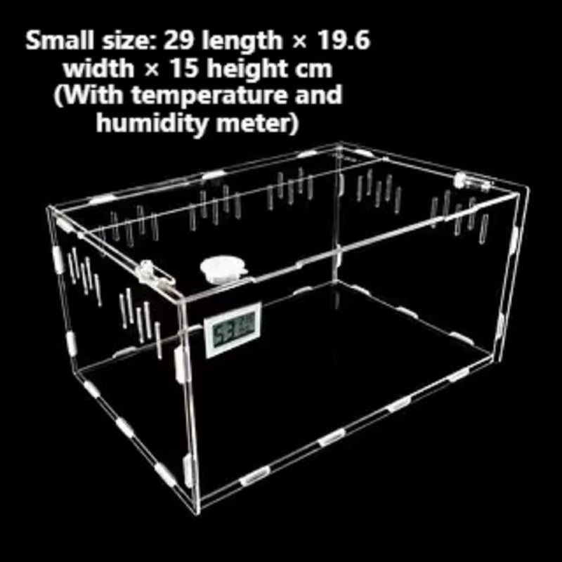 Acrylic Reptile Container Magnetic Acrylic Reptile Cage Acrylic Reptile Breeding Box with Thermometer and Insect Breeding Box