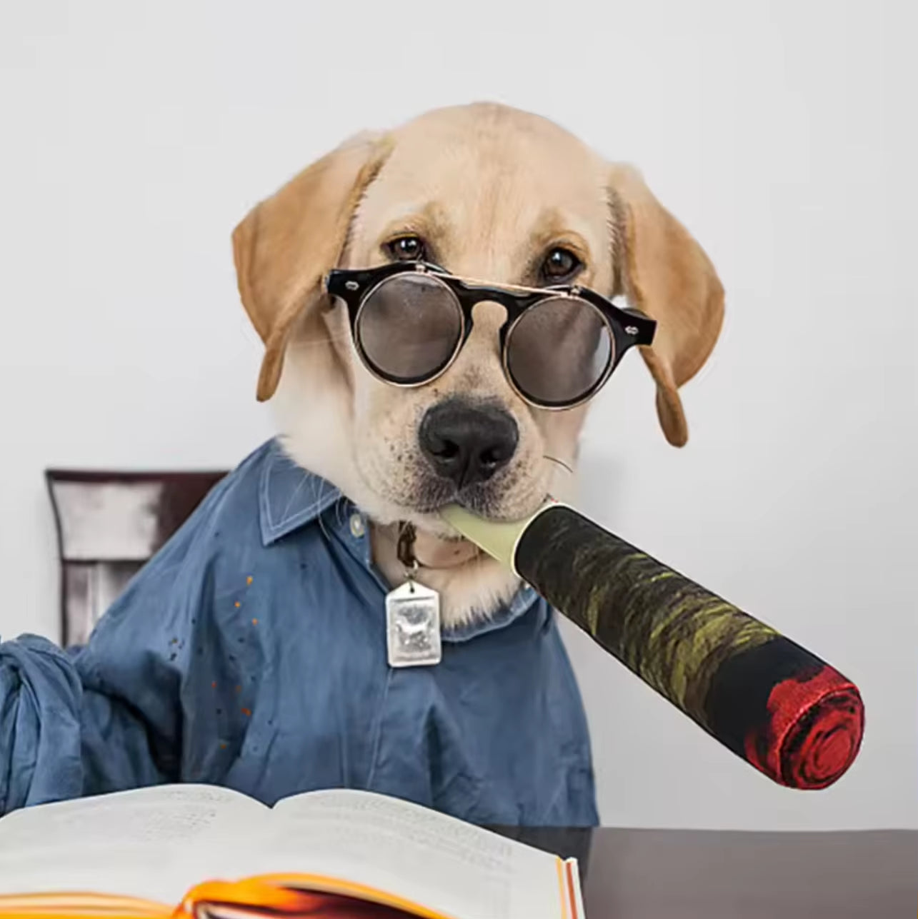Funny Interactive Dog Toys - Cigar Design Plush Squeaky Pet Toys Grinding Teeth Creative Chew Toy for Small Medium Dog