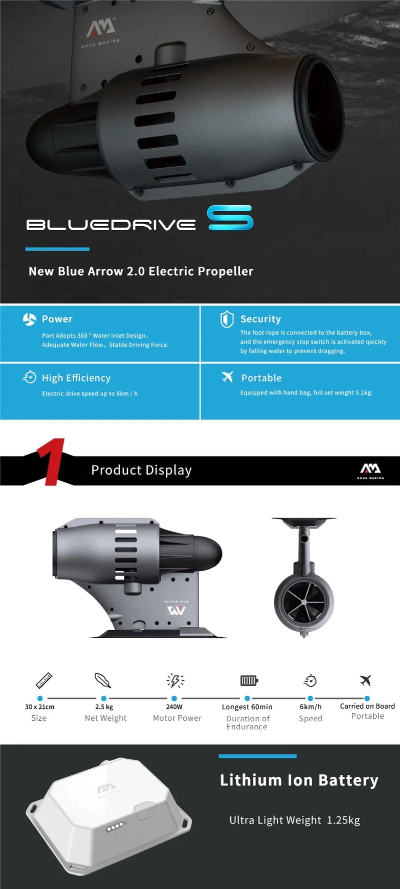 SUP Motor Paddle Board Engine Electric Surfboard Surf Propeller Battery Pack /Bluedrive K / S Reverse Speed 1.8Km/H