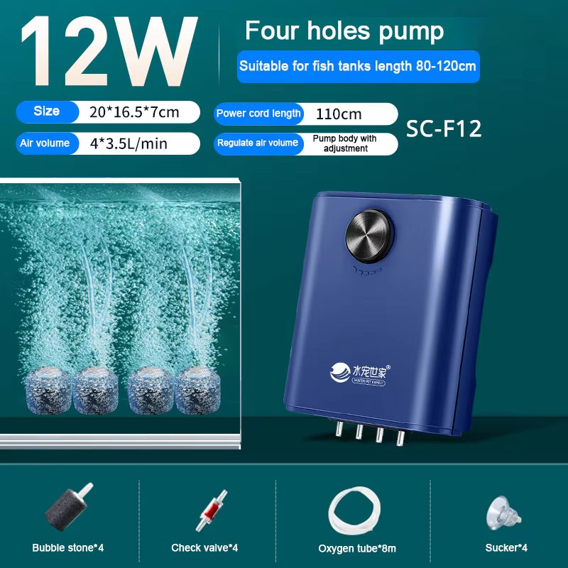 Silent Aquarium Air Pump Oxygen Fish Tank Compressor Large Oxygenator Aerator Check Valve Adjustable Four Outlet Aquatic 220V14W