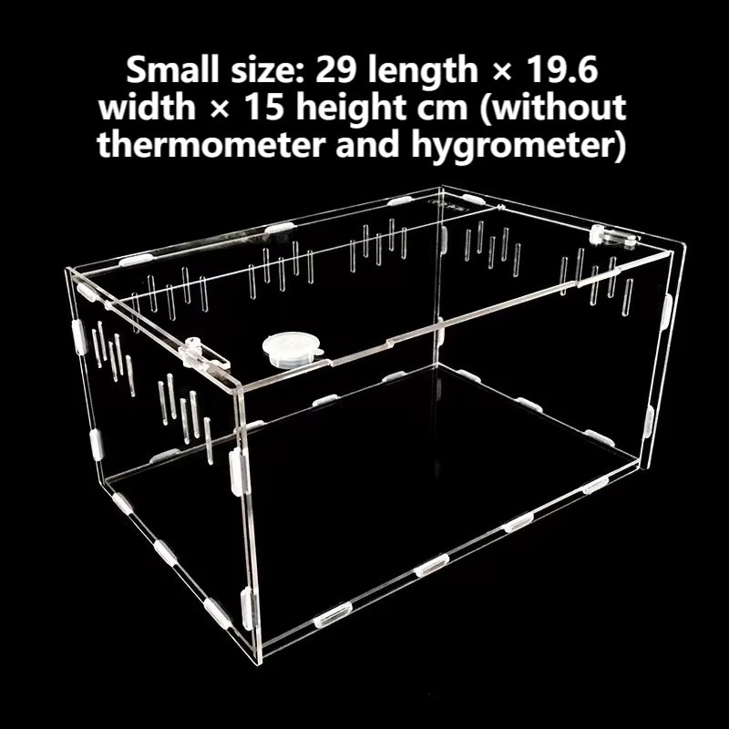 Acrylic Reptile Container Magnetic Acrylic Reptile Cage Acrylic Reptile Breeding Box with Thermometer and Insect Breeding Box