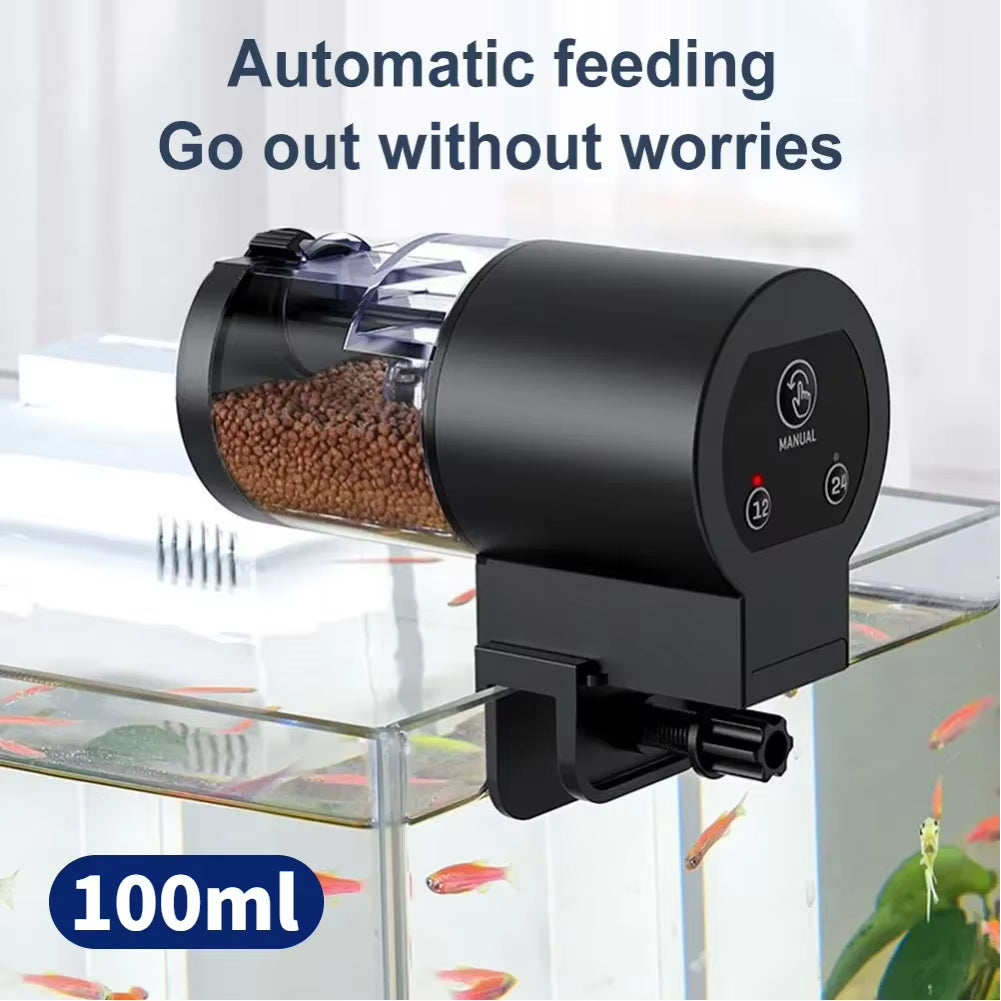 Automatic Fish Feeder with Timer IP66 Waterproof Auto Fish Tank Feeder 100Ml Capacity Food Dispenser for Fish/Turtle