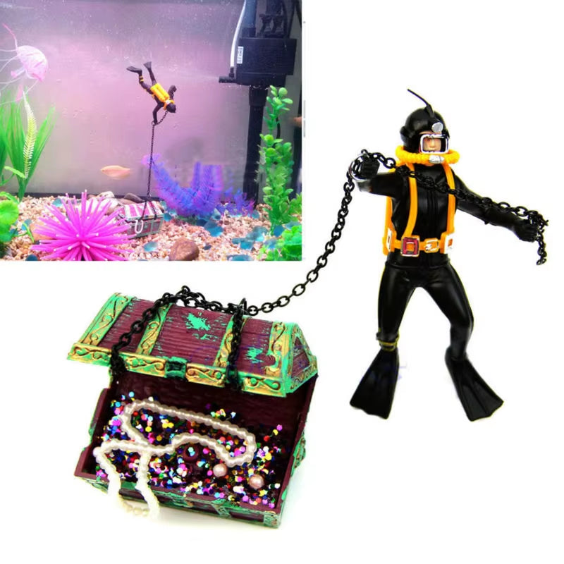 World of Tanks Resin Aquarium Ornament Treasure Diver Hunter Fight Treasure Figure Statue Action Fish Diver Aquarium Landscape